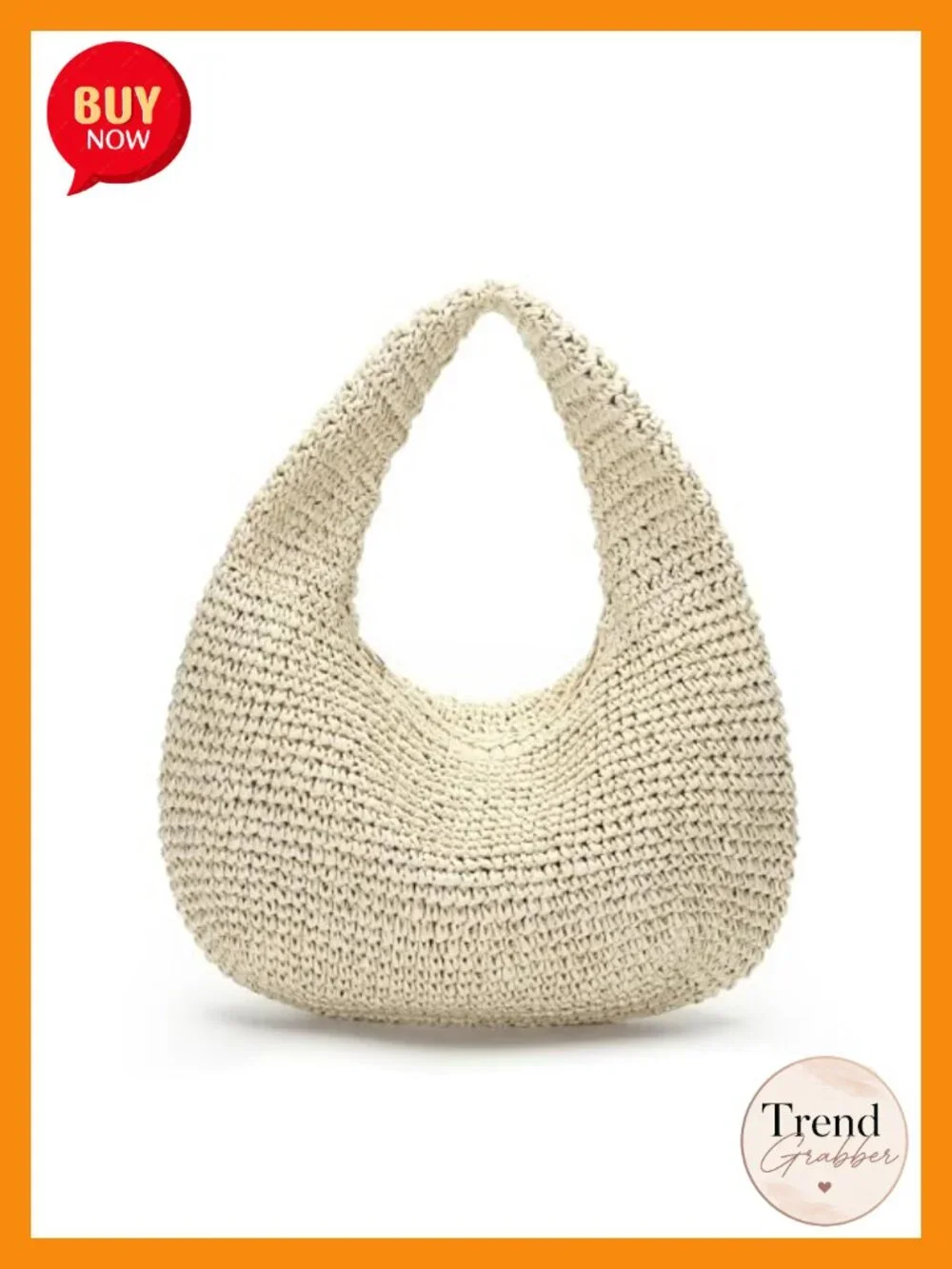 Handwoven Straw Hobo Bag with Top Zip Closure